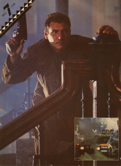 Deckard makes his way up the stairs to Sebastian's apartment in the Bradbury