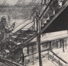 Storyboard of Deckard climbing the stairs at the Bradbury